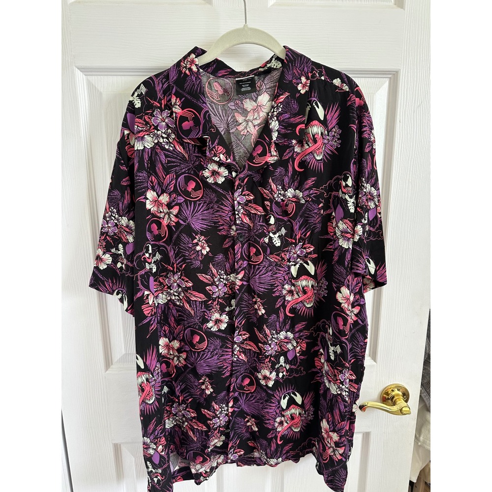 Marvel Venom Dark Floral Button Down Shirt Mens 3XL Purple Hibiscus Tropical NEW